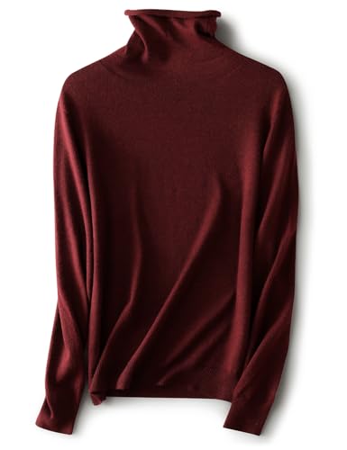 Ciovkis Damen Merinowolle Mischung Pullover Herbst Winter Rollkragen Langarm First-Line Tragefertig Nahtloser Strickpullover (Dunkelrot,L) von Ciovkis