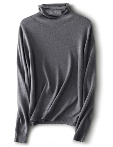 Ciovkis Damen Merinowolle Mischung Pullover Herbst Winter Rollkragen Langarm First-Line Tragefertig Nahtloser Strickpullover (Grau,L) von Ciovkis