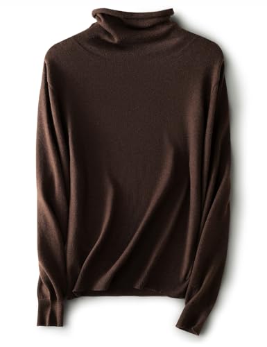 Ciovkis Damen Merinowolle Pullover 2025 Herbst Winter Rollkragen Langarm First-Line Tragefertig Nahtloser Strickpullover (Kaffee,XL) von Ciovkis