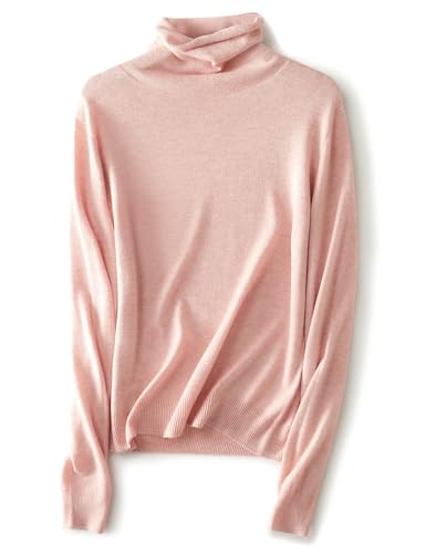 Ciovkis Damen Merinowolle Mischung Pullover Herbst Winter Rollkragen Langarm First-Line Tragefertig Nahtloser Strickpullover (Rosa,M) von Ciovkis