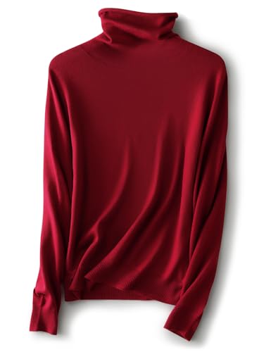 Ciovkis Damen Merinowolle Pullover 2025 Herbst Winter Rollkragen Langarm First-Line Tragefertig Nahtloser Strickpullover (Rot,M) von Ciovkis