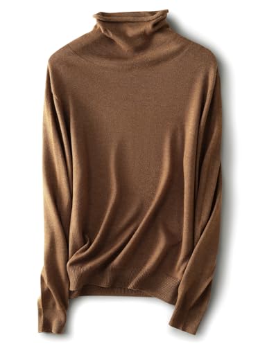 Ciovkis Damen Merinowolle Pullover 2025 Herbst Winter Rollkragen Langarm First-Line Tragefertig Nahtloser Strickpullover (Tan,L) von Ciovkis