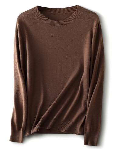Ciovkis Damen Merinowolle Pullover 2025 Herbst Winter Rundhalsausschnitt Lange Ärmel First-Line Tragefertig Strickpullover (Braun,L) von Ciovkis