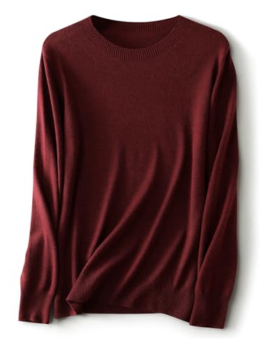 Ciovkis Damen Merinowolle Mischung Pullover 2025 Herbst Winter Rundhalsausschnitt Lange Ärmel First-Line Tragefertig Strickpullover (Dunkelrot,XL) von Ciovkis