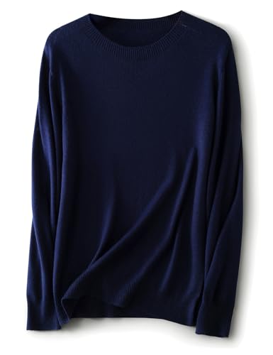 Ciovkis Damen Merinowolle Mischung Pullover 2025 Herbst Winter Rundhalsausschnitt Lange Ärmel First-Line Tragefertig Strickpullover (Navy Blau,L) von Ciovkis
