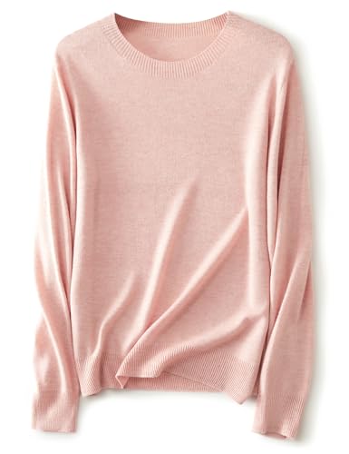 Ciovkis Damen Merinowolle Pullover 2025 Herbst Winter Rundhalsausschnitt Lange Ärmel First-Line Tragefertig Strickpullover (Rosa,M) von Ciovkis