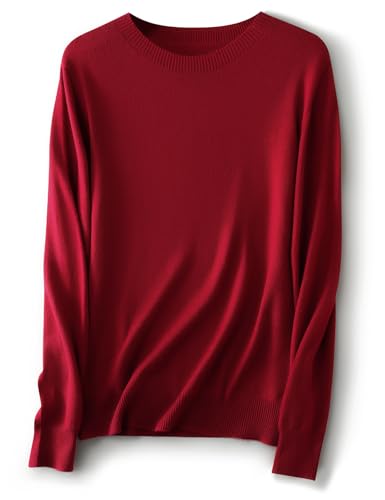 Ciovkis Damen Merinowolle Pullover 2025 Herbst Winter Rundhalsausschnitt Lange Ärmel First-Line Tragefertig Strickpullover (Rot,XL) von Ciovkis