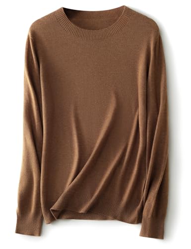 Ciovkis Damen Merinowolle Mischung Pullover 2025 Herbst Winter Rundhalsausschnitt Lange Ärmel First-Line Tragefertig Strickpullover (Tan,M) von Ciovkis