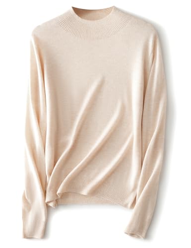 Ciovkis Damen Merinowolle-Mischung Pullover Herbst Winter Stehkragen Langarm First-Line Tragefertig Nahtloser Strickpullover (Beige,M) von Ciovkis