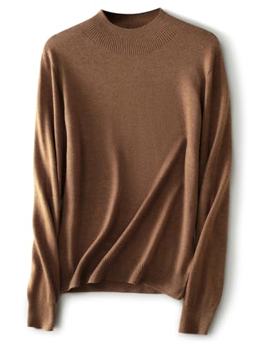 Ciovkis Damen Merinowolle-Mischung Pullover Herbst Winter Stehkragen Langarm First-Line Tragefertig Nahtloser Strickpullover (Braun,L) von Ciovkis