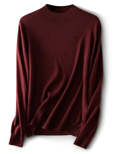 Ciovkis Damen Merinowolle-Mischung Pullover Herbst Winter Stehkragen Langarm First-Line Tragefertig Nahtloser Strickpullover (Dunkelrot,S) von Ciovkis