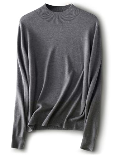 Ciovkis Damen Merinowolle-Mischung Pullover Herbst Winter Stehkragen Langarm First-Line Tragefertig Nahtloser Strickpullover (Grau,L) von Ciovkis