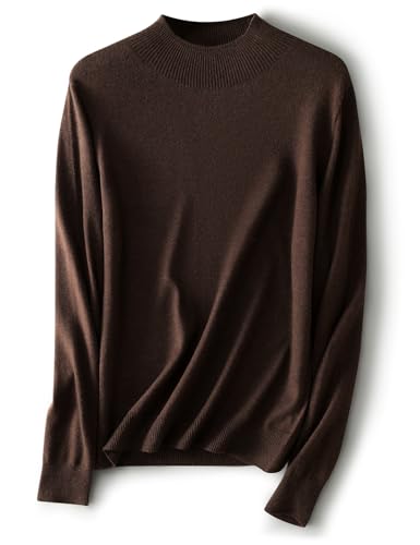 Ciovkis Damen Merinowolle-Mischung Pullover Herbst Winter Stehkragen Langarm First-Line Tragefertig Nahtloser Strickpullover (Kaffee,XL) von Ciovkis