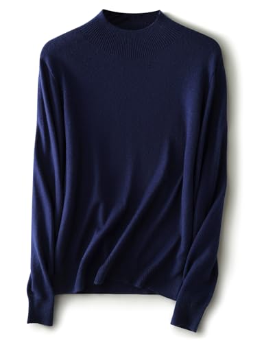 Ciovkis Damen Merinowolle-Mischung Pullover Herbst Winter Stehkragen Langarm First-Line Tragefertig Nahtloser Strickpullover (Navy Blau,M) von Ciovkis