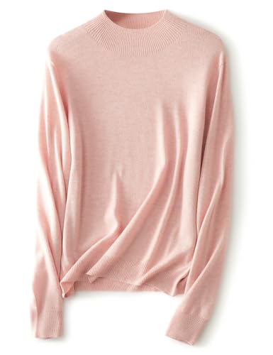Ciovkis Damen Merinowolle-Mischung Pullover Herbst Winter Stehkragen Langarm First-Line Tragefertig Nahtloser Strickpullover (Rosa,XL) von Ciovkis