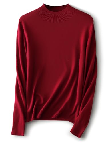 Ciovkis Damen Merinowolle Pullover 2025 Herbst Winter Stehkragen Langarm First-Line Tragefertig Nahtloser Strickpullover (Rot,M) von Ciovkis