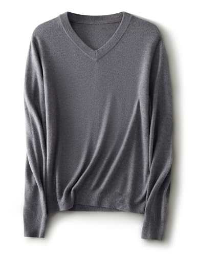 Ciovkis Damen Merinowolle Mischung Pullover Herbst Winter V-Ausschnitt Lange Ärmel First-Line Tragefertig Nahtloser Strickpullover (Grau,M) von Ciovkis