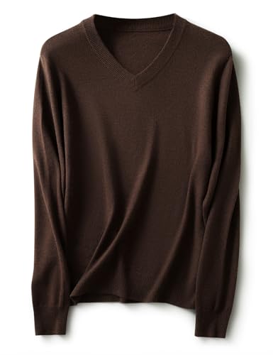 Ciovkis Damen Merinowolle Mischung Pullover Herbst Winter V-Ausschnitt Lange Ärmel First-Line Tragefertig Nahtloser Strickpullover (Kaffee,L) von Ciovkis