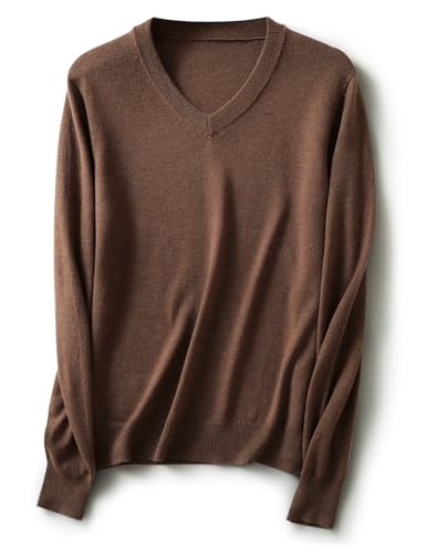 Ciovkis Damen Merinowolle Pullover 2025 Herbst Winter V-Ausschnitt Lange Ärmel First-Line Tragefertig Nahtloser Strickpullover (Tan,M) von Ciovkis