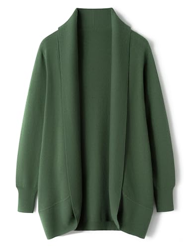 Ciovkis Damen Merinowolle Mischung Strickjacke 2025 Herbst Winter Lässig Vorne Offen Langärmelig Warm Weich Strickjacke (Grün5069,S) von Ciovkis