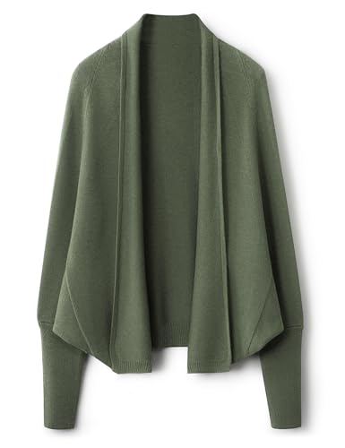 Ciovkis Damen Merinowolle Mischung Strickjacke 2025 Herbst Winter Vorne Offen Fledermausärmel Stricken Lässiger Cardigan (Grün,S) von Ciovkis