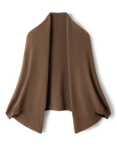 Ciovkis Damen Merinowolle Mischgewebe Strickjacke Übergroß 2025 Herbst Winter Lässig Mit Fledermausärmeln Schal Strickjacke (Braun5202) von Ciovkis