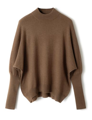 Ciovkis Damen Merinowolle Mischung Übergroß Pullover 2025 Herbst Winter Mode Stehkragen Fledermausärmel Strickpullover (Braun5202,S) von Ciovkis