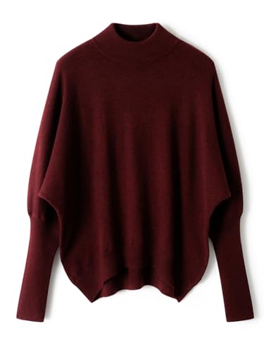 Ciovkis Damen Merinowolle Mischung Übergroß Pullover 2025 Herbst Winter Mode Stehkragen Fledermausärmel Strickpullover (Dunkelrot5227,M) von Ciovkis