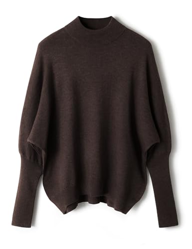 Ciovkis Damen Merinowolle Mischung Übergroß Pullover 2025 Herbst Winter Mode Stehkragen Fledermausärmel Strickpullover (Kaffee5008,XL) von Ciovkis