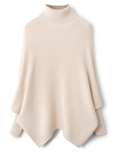 Ciovkis Damen-Merinowolle Mischung Übergroß Pullover 2025 Herbst Winter Trendiger Rollkragen Fledermausärmeln Strickpullover (Beige,M) von Ciovkis
