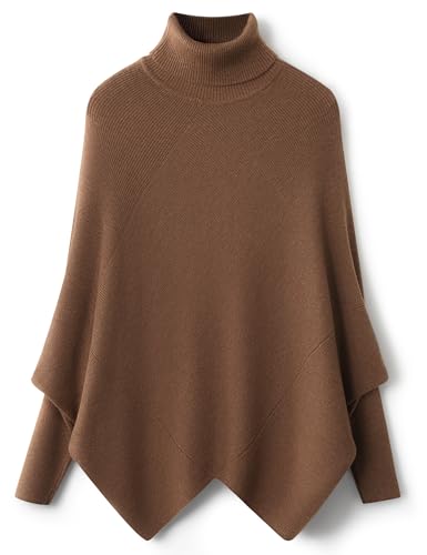 Ciovkis Damen-Merinowolle Mischung Übergroß Pullover 2025 Herbst Winter Trendiger Rollkragen Fledermausärmeln Strickpullover (Braun,XL) von Ciovkis