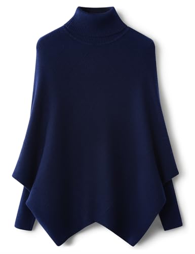Ciovkis Damen-Merinowolle Mischung Übergroß Pullover 2025 Herbst Winter Trendiger Rollkragen Fledermausärmeln Strickpullover (Navy Blau,M) von Ciovkis