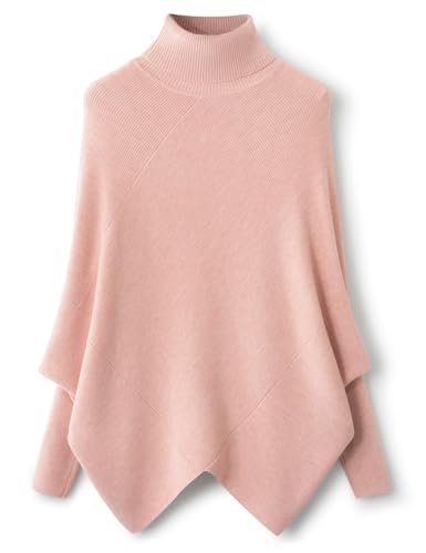 Ciovkis Damen-Merinowolle Mischung Übergroß Pullover 2025 Herbst Winter Trendiger Rollkragen Fledermausärmeln Strickpullover (Rosa,S) von Ciovkis