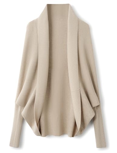 Ciovkis Damen Merinowolle Mischung Übergroß Strickjacke 2025 Herbst Winter Offene Vorderseite Fledermausärmel Rippstrick Cardigan (Aprikose5014,S) von Ciovkis