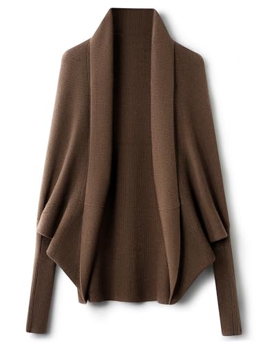 Ciovkis Damen Merinowolle Übergroß Strickjacke 2025 Herbst Winter Offene Vorderseite Fledermausärmel Rippstrick Cardigan (Braun5202,M) von Ciovkis