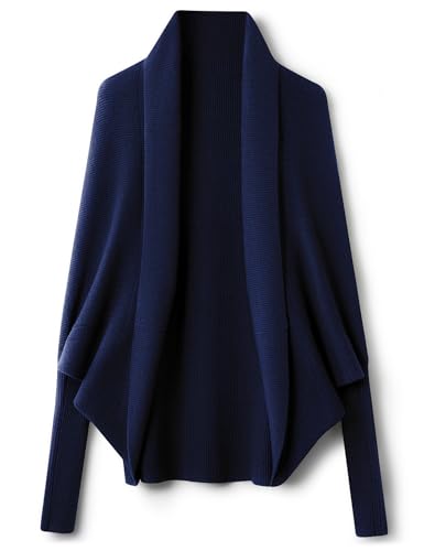 Ciovkis Damen Merinowolle Mischung Übergroß Strickjacke 2025 Herbst Winter Offene Vorderseite Fledermausärmel Rippstrick Cardigan (Navy Blau5190,XL) von Ciovkis
