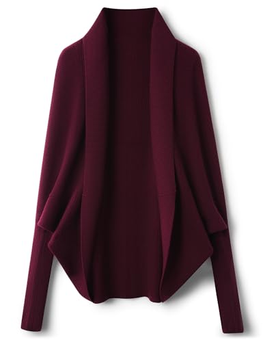 Ciovkis Damen Merinowolle Mischung Übergroß Strickjacke 2025 Herbst Winter Offene Vorderseite Fledermausärmel Rippstrick Cardigan (Rotbraun5045,S) von Ciovkis