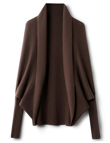Ciovkis Damen Merinowolle Mischung Übergroß Strickjacke 2025 Herbst Winter Offene Vorderseite Fledermausärmel Rippstrick Cardigan (Tan5007,L) von Ciovkis