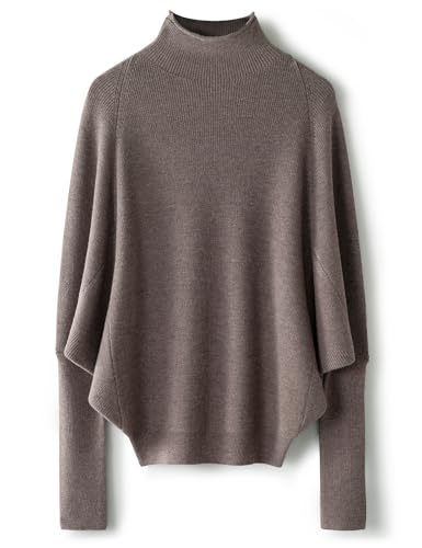 Ciovkis Damen Merinowolle Mischung Übergroßer Pullover 2025 Herbst-Winter-Mode Mock Neck Fledermausärmel Strickpullover (Helles Mausgrau,XL) von Ciovkis