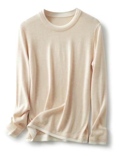 Ciovkis Damen Pullover aus Merinowolle Mischung Fake-Zweiteiler 2025 Herbst Winter Rundhalspullover Langarm Strickpullover with Anti-Pilling (Beige,XL) von Ciovkis