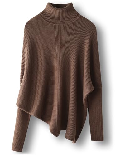 Ciovkis Damen-Pullover aus Merinowolle Mischung Oversize-Stil 2025 Herbst Winter Rollkragen gerippte Fledermausärmel(Tan,S) von Ciovkis