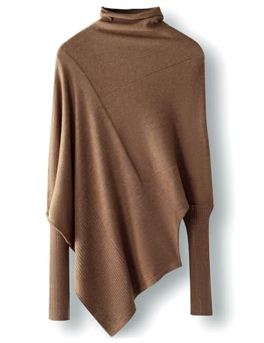 Ciovkis Damen-Pullover aus Merinowolle Mischung Oversize-Stil 2025 Herbst Winter Rollkragen gerippte Fledermausärmel Strickpullover(Braun,XL) von Ciovkis
