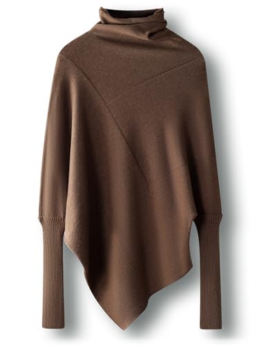 Ciovkis Damen-Pullover aus Merinowolle Oversize-Stil 2025 Herbst Winter Rollkragen gerippte Fledermausärmel Strickpullover(Hellbraun,S) von Ciovkis