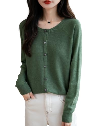 Ciovkis Damen Strickjacken aus Merinowolle Mischung 2025 Herbst Winter Rundhals Langarm Nahtlos Strickjacken(Grün5069,M) von Ciovkis