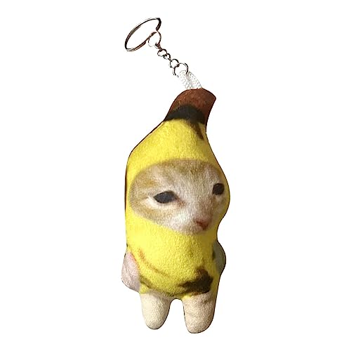 Plüschpuppe Schlüsselanhänger, Sound Making Banana Cat Crying Cat Schlüsselanhänger, Weinender Katzen-Schlüsselanhänger, Bananen-Meow-Puppen-Schlüsselanhänger, süßer Charm-Schlüsselanhänger von Cipliko