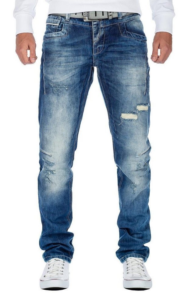 Bikerjeans BA-CDC104 Regular Fit Freizeithose Schriftzug im Destroyed Look mit Logo von Cipo & Baxx