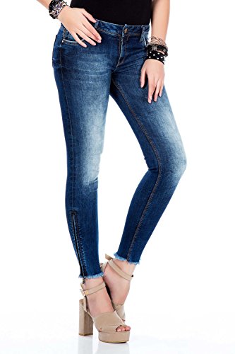 CIPO&BAXX Damen Jeans mit Frayed Legs und Zipper, Blau, 26W / 32L von Cipo & Baxx