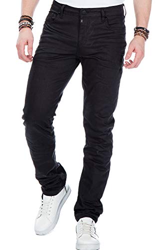 Cipo & Baxx Herren Basic Jeans Hose Straight Fit Vintage Slim Fit Jeanshose W30 L32 Schwarz von Cipo & Baxx