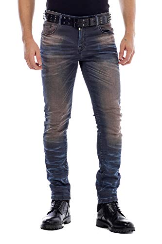 Cipo Baxx Herren Jeans Hose 5 Pocket Design Straight Vintage Denim Slim Fit Hose Braun W36 L34 von Cipo & Baxx