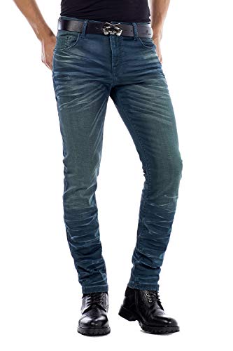 Cipo & Baxx Herren Jeans Hose 5 Pocket Design Straight Vintage Denim Slim Fit Hose Grün W36 L34 von Cipo & Baxx